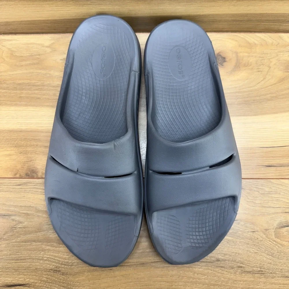 Oofos FLAWED Ooahh Sport Slide Sandals Mens 12 Gray Recovery Travel Walking